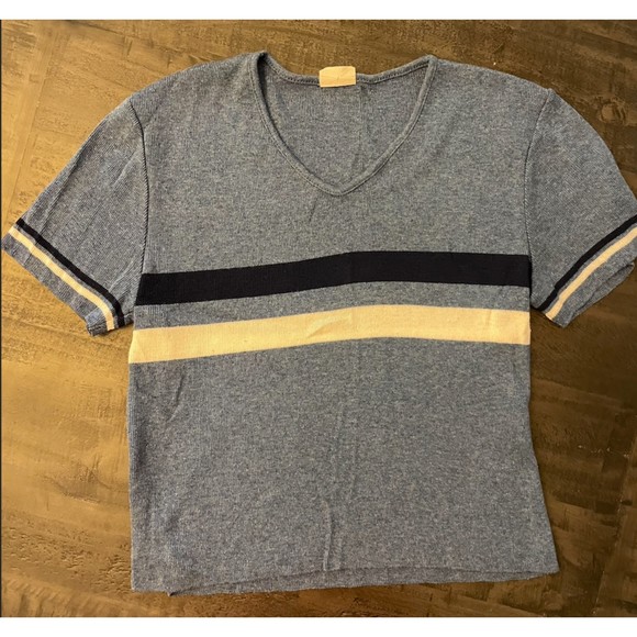 Golden Vintage 90's Short Sleeve V Neck Light Sweater Top - Sz M - Picture 7 of 9